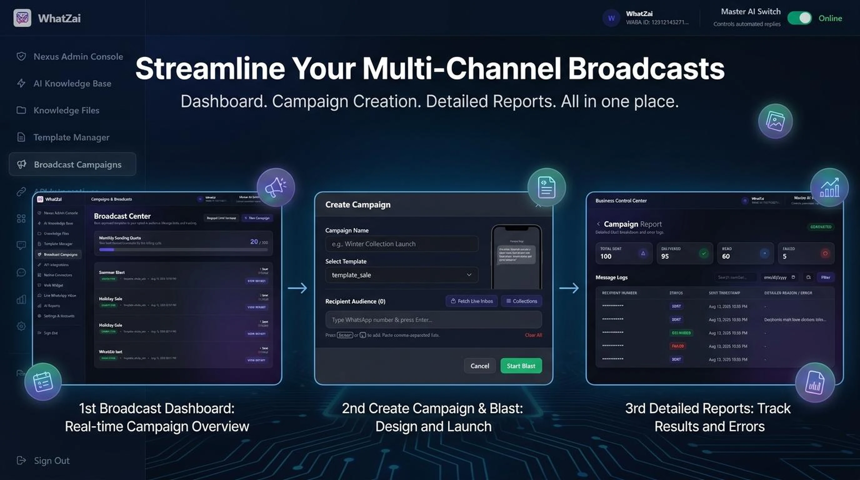 WhatZAI WhatsApp Broadcast Campaign Manager - Meta Cloud API Template Blasting