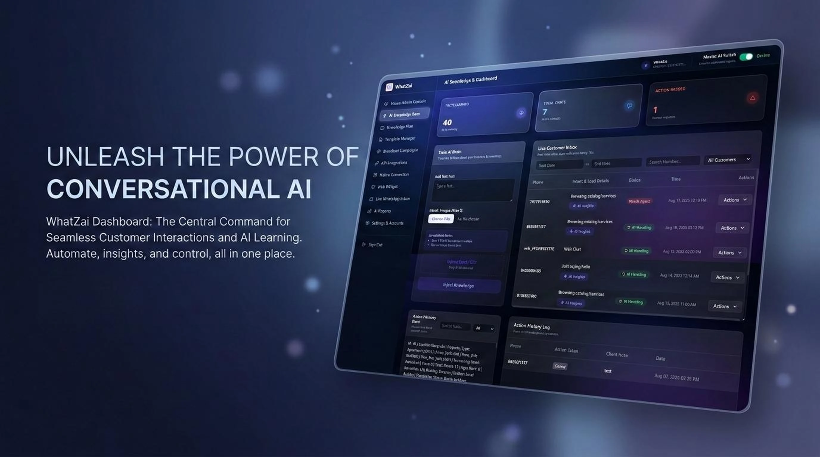 WhatZAI WhatsApp AI Sales Mission Control Dashboard - Live Chat Monitoring and Lead Generation